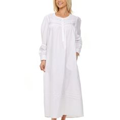 Step into a realm of timeless elegance with the ADR Vintage Victorian Nightgown by Alexander Del Rossa. This exquisite piece is a perfect blend of comfort and sophistication, designed for women who appreciate the grace of yesteryear.

- Material: 100% Cotton Poplin
- Color: White
- Size: XS
- Gender: Female
- Features: Round neck with lace trim, slightly puffed sleeves, long set-in sleeves with buttoned cuffs, deep pockets, double-layered back yoke, A-line silhouette, ankle-length hem

Crafted f Fashion 60s, Victorian Nightgown, Pin Up Vintage, Eileen West, Cotton Gowns, Fashion 90s, Cotton Nightgown, Vintage Nightgown, Pajama Dress