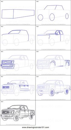 how to draw pickup trucks step by step