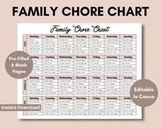 the family chore chart is shown with text