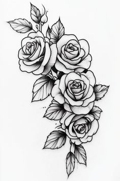 A collection of 53 unique rose tattoo designs showcasing various styles and meanings, perfect for tattoo lovers looking for inspiration. Rose On A Vine Tattoo, 4 Roses Tattoo Design, Rose Bush Tattoo, Rose Stencil Tattoo, Rose Flower Tattoo Designs, Rose Name Tattoo, Rose Thigh Tattoos, Rose Tattoo Cover Up, Rose Vine Tattoos