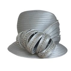 Satin Ribbon Small Brim Hat Features decorative bow and trim. Color: Silver Crown Circumference: 23" Crown Height: 4" Brim Height: 3.25" Elegant Adjustable Hat For The Holidays, Elegant Adjustable Hat For Holidays, Kentucky Derby Party Hat With Satin Bow, Elegant Adjustable Holiday Hat, Elegant Hat With Satin Bow For Party, Elegant Party Hat With Satin Bow, Adjustable Holiday Evening Hat, Adjustable Formal Hat For Holidays, Formal Hat With Ribbon And Curved Brim