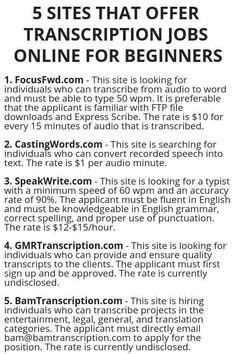 an advertisement with the words 5 sites that offer transcription jobs online for beginners