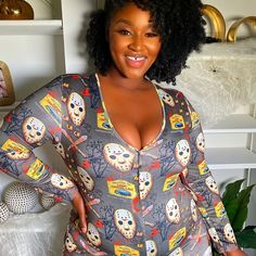 Lasaky - Comfortable and Stylish Plus Size Button Down Jumpsuit Pajama with Cookie Print Design, Ideal for Plus Size Medium Loungewear with Stretch Plus Size Jumpsuit, Stylish Plus, Swimwear Cover, Fabric Medium, Plus Size Jeans, Plus Size Swimwear, Bandage Dress, Stripe Print, Women Fashion