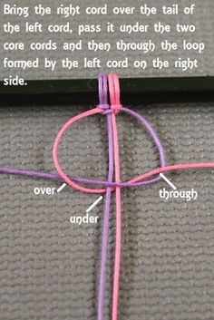 an image of a cross with instructions on how to tie it in pink and purple