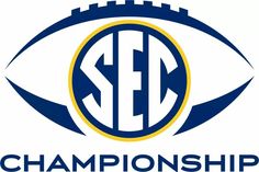 the sec championship logo is shown in blue and yellow with an eyeball on it