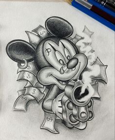 Gangsta Cartoon Characters Tattoos, Gangster Mickey Mouse, Mickey Mouse Drawing, Mickey Tattoo, Gangster Drawings, Mouse Tattoo, Mickey Mouse Tattoo