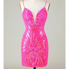 Brand New, Never Worn And Still In Original Packaging. Beautiful Bright Pink Sequins, Sheer V Neckline And An Open Back With A Lace Up Design. Pink Club Dress, Pink Club, Pink Sequin, Sequin Mini, Sequin Mini Dress, Sheer Dress, Club Dresses, Bright Pink, Birthday Ideas