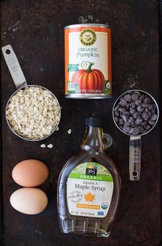 ingredients to make pumpkin muffins laid out on a table