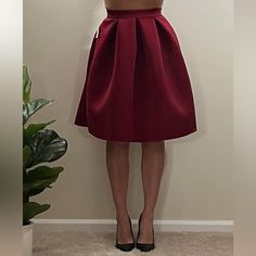 Nwt Charlotte Russe A Line Skirt Large Gathered Pleats At Waist Full Skirt Raw Hem Back Zipper Closure Burgundy Color Feminine Piece Excellent Condition Measurements Are Approximate: Waist 11” Length 37” Material Has Some Stretch Holiday Party Retro Style Elegant Solid Color Pleated Mini Skirt, Elegant Solid Color Mini Pleated Skirt, Pleated Party Skirt With Lined Detail, Pleated Flared Skirt For Party In Solid Color, Solid Color Flared Pleated Skirt For Party, Solid Color Pleated Flared Skirt For Party, Formal Solid Color Skirt, Elegant Solid Color Party Mini Skirt, Chic Knee-length Pleated Skirt In Solid Color