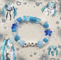 Genshin Kandi Bracelets, Vocaloid Bracelet, Miku Bracelet, Kandi Ideas Bracelets, Miku Kandi, Pony Bead Bracelets Ideas, Kandi Bracelets Ideas, Kawaii Bracelet