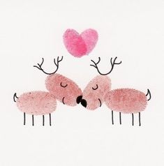 two pink birds kissing each other with a heart in the air over their heads on a white background