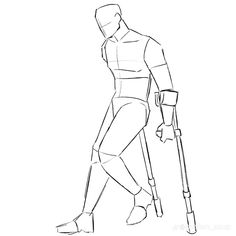 a drawing of a man with crutches