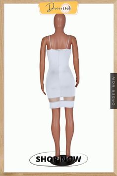 Low Cut Mesh Patchwork Night Party Slip Dresses White Mesh Mini Dress For Parties, White Mesh Mini Length Dress For Party, White Mini Mesh Dress For Party, White Mini Mesh Dress For Night Out, White Sheer Bodycon Dress For Party, White Sleeveless Mesh Dress For Night Out, Summer Sheer Dresses For Night, Sheer Summer Night Dresses, White Sheer Mesh Mini Dress