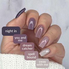 Colors: night in, you and me, dreamcatcher, spellbound, sway with meTop Coat: in a rush 5 Nail polish bottles 13.3 ml - 0.45 fl oz each | ingredients 1 Nail care bottle 13.3 ml - 0.45 fl oz each | ingredients "17-Free" products do not contain: Acetone, Animal-Derived Ingredients, Bisphenol-A, Camphor, Ethyl Tosylamide, Formaldehyde, Formaldehyde Resin, Gluten, Glycol Ether of Series E (Gycol ethers derived from ethylene oxide), Nonylphenol Ethoxylate, Parabens, Phthalates (including DBP), Styren Trendy Nail Polish, Mauve Nails, Opi Nail Colors, Nail Polish Bottles, Colorful Nail Designs, Fall Nail Colors, Fabulous Nails