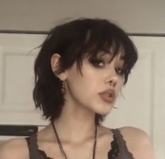 Short Hair Edgy Grunge, Layered Mullet Female Short, Short Mullet With Bangs Woman, Cute Short Goth Haircuts, Short Hair Lots Of Layers Texture, Grown Out Short Hair Styles, Short Wolfcut/shag, Short Layered Grunge Hair, Short Alternative Haircuts For Women