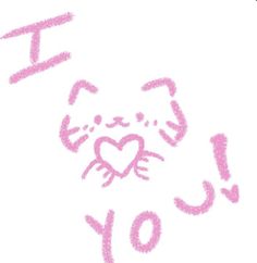 the word i love you written in pink crayons with a cat's face