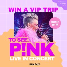 the concert poster for pink's tour with an image of a woman singing into a microphone