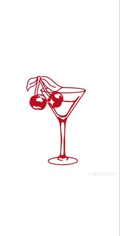 a drawing of a martini with cherries on the rim