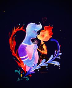 an artistic painting of two people kissing each other in front of a dark background with the words, romantic