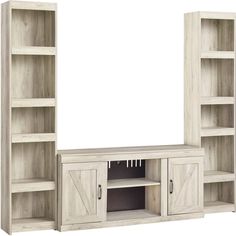 Bellaby 3 Piece 60 Inch Entertainment Center - QK1083349_ASHL_AFR_OL Large Tv Stands, Fireplace Entertainment Center, Farmhouse Tv Stand, Entertainment Wall, Door Inspiration, Fireplace Tv Stand, A Breath Of Fresh Air, Ashley Furniture Homestore, Tv Stands And Entertainment Centers