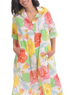 [Sympli] - Shopboutiquekarma Multicolor Floral Print Short Sleeve Tunic, Multicolor Summer Dress With Pockets, Summer Floral Print Relaxed Fit Tunic, Floral Print Short Sleeve Tunic For Vacation, Summer Short Sleeve Tunic For Daywear, Summer Tunic With Short Sleeves For Daywear, Summer Short Sleeve Tunic With Pockets, Casual Floral Print Short Sleeve Tunic, Summer Floral Print Short Sleeve Tunic