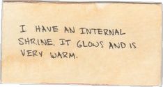 a piece of paper with writing on it that says i have an international shrine, it gloss and is very warm