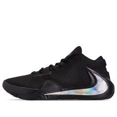 The Nike Zoom Freak 1 'Black Iridescent' was made available in September 2019. This high-performance hoops sneaker comes in a streamlined, responsive package that is accentuated by personal details. Under the heel, double-stacked Zoom Air units provide springy cushioning, while the rubber outsole features a rose pattern and print to honor Giannis' father. The mesh background and upside-down Swoosh branding give this shoe an unforgettable look. Modern High-top Fade-resistant Basketball Shoes, Modern Mid-top Basketball Shoes With Translucent Outsole, Nike Basketball Shoes For Light Sports With Translucent Outsole, Black Basketball Shoes With Translucent Outsole, Modern Nike Basketball Shoes For Light Sports, Nike Modern Basketball Shoes For Light Sports, Modern Low-top Fade-resistant Basketball Shoes, Nike Mid-top Basketball Shoes With Abzorb Midsole, Sporty Iridescent High-top Sneakers