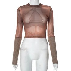 Please refer to our sizing chart for a guideline when choosing a size. 5 business days order processing time. 90% polyester 10% spandex. Brown Y2k Long Sleeve Tops, Spring Y2k Sheer Mesh Top, Sheer Mesh Top Y2k Style For Spring, Sheer Y2k Mesh Top For Spring, Long Sleeve Tops With Contrast Sleeves For Fall, Long Sleeve Tops With Contrast Sleeves For Spring, Spring Tops With Contrast Long Sleeves, Spring Tops With Contrast Sleeves And Long Sleeve, Long Sleeve Summer Top With Splicing