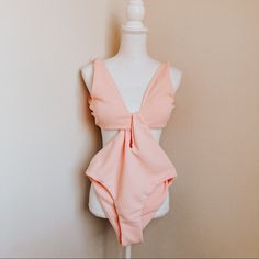 Such A Cute And Unique Piece! A Mix Between A One Piece And A Two Piece Bikini. Has Padding That Can Be Removed. { Girly Feminine Beach Pool Vacation Flattering Barbie Vibes Barbiecore Summer } Spring Beachwear Bodysuit With Cutout, Chic Pink Bodysuit For Pool, Cute Sleeveless Beach Bodysuit, Cute Bodysuit For Summer, Chic Spring Bodysuit For Beach Party, Cute Solid Color Bodysuit For Summer, Cute Solid Color Summer Bodysuit, Chic Pink Bodysuit For Vacation, Barbiecore Summer