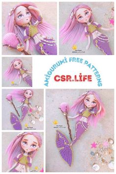 the mermaid doll has pink hair and is holding a starfish in her right hand