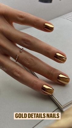 Prom Nail Designs, Gold Chrome Nails, Gold Nail, New Year's Nails, Prom Nails