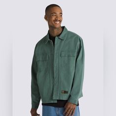 Vans Mcavoy Station Jacket *Nwt* Color: Deep Forest Size: Large Sku: Vn000hmk1ci Green Collared Outerwear For Fall, Collared Green Outerwear For Fall, Green Collared Fall Outerwear, Urban Long Sleeve Cotton Outerwear, Urban Cotton Long Sleeve Outerwear, Green Long Sleeve Utility Shacket, Green Long Sleeve Utility Outerwear, Green Utility Long Sleeve Outerwear, Winter Urban Collared Utility Jacket