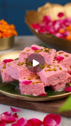 some food is sitting on a plate with pink flowers