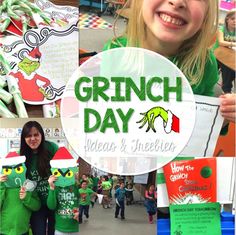 a collage of photos with children dressed in costumes and holding up grin day signs