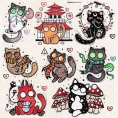 some stickers that are on top of a piece of paper in the shape of cats