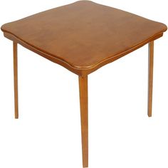 a wooden table with two legs and a square shaped top on an isolated white background