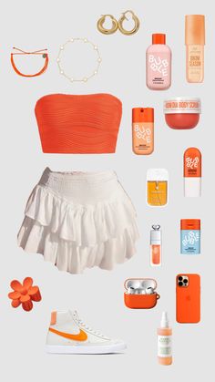 #outfitinspo #orange #summer Preppy Outfits For School, Outfit Inspo Casual, Lazy Outfits, Cute Preppy Outfits, Easy Trendy Outfits