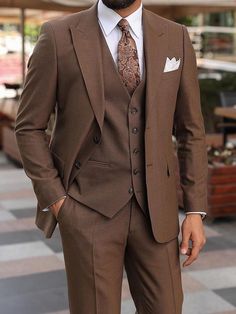 Three Pieces Suits Men, Three Piece Suit For Groom, Brown Three Piece Suit Men, Brown Suit Men Wedding, Brown Suits For Men Wedding, Brown Three Piece Suit, Brown Groomsmen Suits, Brown Tux, Brown Suit Wedding