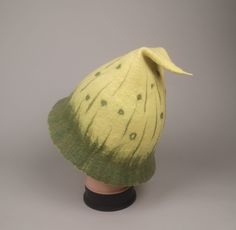 Yellow with green handmade cute woolen hat. This hat ready to ship, fit 53-54cm / about 21,65inch head circumference. Size S - 6 3/4 Handmade sauna hat is made from merino wool, using wet felting technique. Beautiful hat in which you will feel amazingly good. It is a good gift for sauna lovers. Indispensable sauna accessories. Felted hat for sauna will protect your head and hair from overheating and ensures enjoyment, air circulation. Hat makes your time in the sauna healthy and useful. I recomm Green Felt Hat For Winter, Green Brimmed Felt Hat, Green Felt Brimmed Hat, Handmade Green Brimmed Felt Hat, Handmade Green Brimmed Costume Hats And Headpieces, Handmade Green Brimmed Costume Hat, Handmade Green Felt Hat With Curved Brim, Green Curved Brim Felt Hat For Winter, Green Wool Felt Hat With Curved Brim