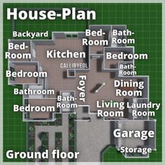 a house plan with lots of rooms on the floor and garages in each room