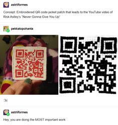 two screenshots showing the same qr code as well as an image of someone's hand holding a cell phone