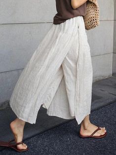 Flowy Style, Cropped Linen Pants, Lightweight Pants, Style Japonais, Wide Leg Cropped Pants, Elegant Skirt, Linen Skirt, Flowy Skirt, Skirts With Pockets