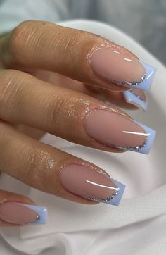 Graduation Nails, Blue Acrylic Nails, Colorful Nails, Easy Nails, French Tip Acrylic Nails, Nail Stuff, Blue Nail, Nail Swag