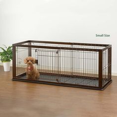 a dog sits in its cage with instructions on how to put it into the kennel