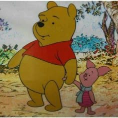 winnie the pooh and piglet in front of trees