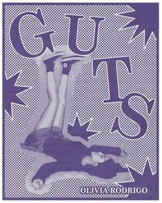 an old concert poster with the words guts and two women on it, in purple