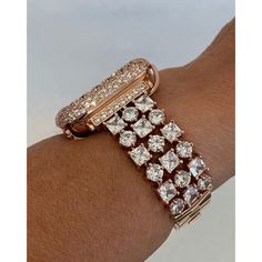 Bling Hand Made Apple Watch Band Style Replacement. Fits the Apple Watch available for sizes 38,40,41,42,44 and 45mm in series 1,2,3,4,5,6,7 or SE Men's & Women's. This is a custom design made to fit the Apple Watch, it is not a brand copy. Luxury Rose Gold Apple Watch Band , Hand-made with large square and round Swarovski Crystal stones set in a high polish rose gold pated band. FITTING: Wrist size fits 5.75 inch to 7.25 inch, changing size only click and unfold without link removal tool We do Apple Watch Cover, Gold Apple Watch Band, Series 7 Apple Watch, Apple Watch Bands Women, Rose Gold Apple Watch, Gold Apple Watch, Gold Apple, Apple Watch Case, Apple Watch Accessories