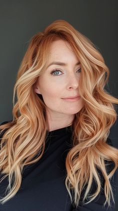 22 Fiery Strawberry Blonde Hairstyles To Ignite Your Style Strawberry Hair Blonde Highlights, Ginger To Blonde Balayage, Light Strawberry Blonde Hair Color, Strawberry Blonde Hair Ombre, Red Hair Blonde Money Piece, Fall Strawberry Blonde Hair Color, Hair Colors For Green Eyes, Strawberry Blonde Hair With Highlights