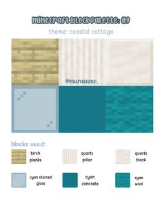 the color scheme for minecraft's beach cottage is shown in blue and white