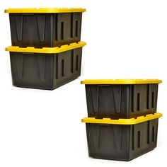 two black and yellow plastic storage containers